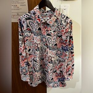 Charter Club women button down blouse long tab sleeve shirt 2X